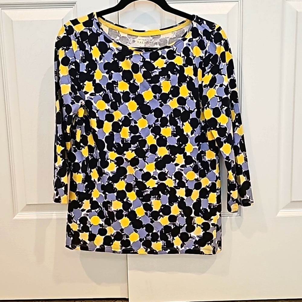 Talbots blue and yellow 3/4 sleeve tee, Size Medium